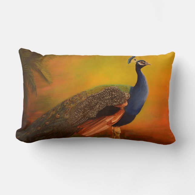 Coussin Rectangle Paon indien de paon (Recto)