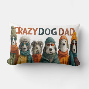 Coussin Rectangle "Papa fou de chien" avec des chiens en vêtements d