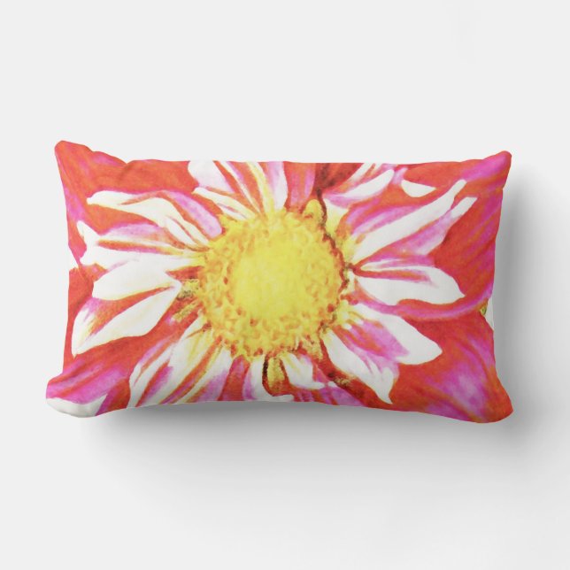 Coussin Rectangle Papier dahlia rayé rouge et blanc corail (Recto)