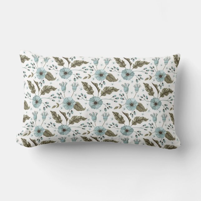 Coussin Rectangle Papier floral bleu et vert (Recto)