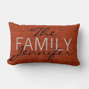 Coussin Rectangle Papier Monogramme Lin Rustique Brun-rouge