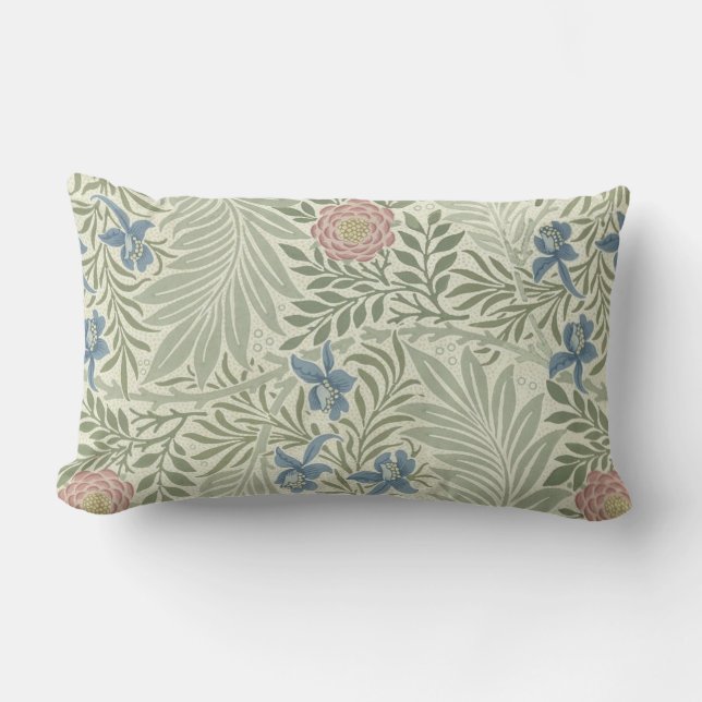 Coussin Rectangle Papier peint floral de William Morris Larkspur (Recto)