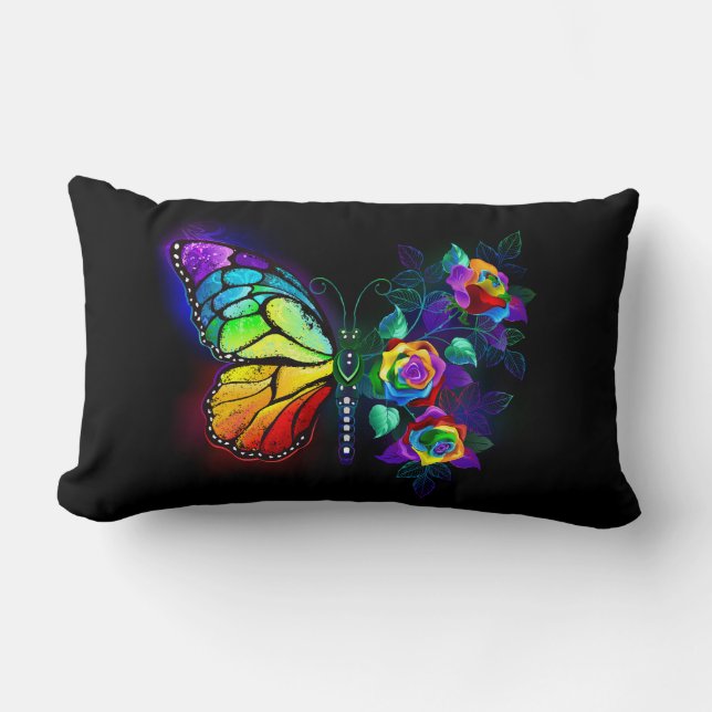 Coussin Rectangle Papillon arc-en-ciel (Recto)