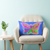 Coussin Rectangle Papillon artistique 2 faces bleu et orange (Chaise)