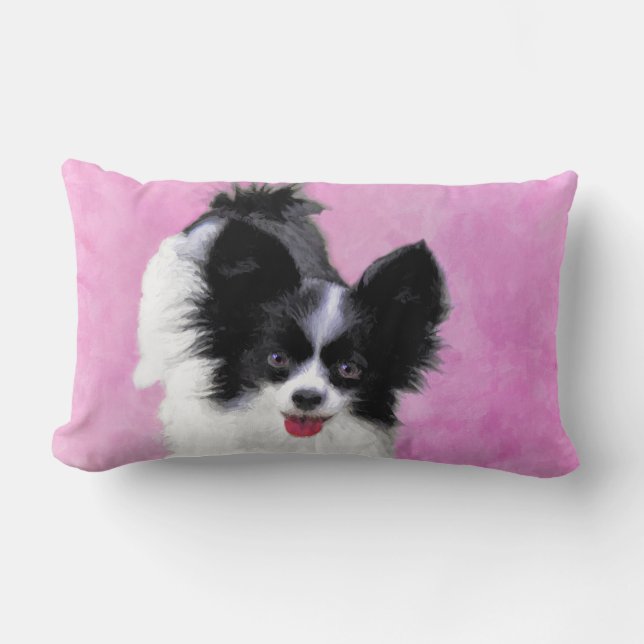 Coussin Rectangle Papillon (Blanc et Noir) Peinture - Art de Chien (Recto)