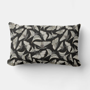 Coussin Rectangle Papillon de nuit noir beige à motif