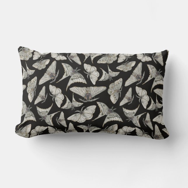 Coussin Rectangle Papillon de nuit noir beige à motif  (Recto)