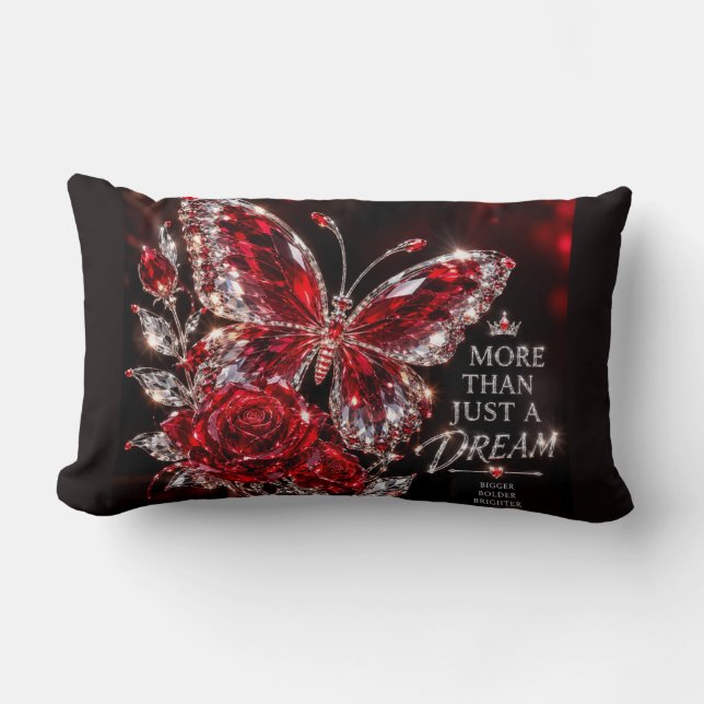 Coussin Rectangle Papillon et Rose de cristal de rubis (Recto)