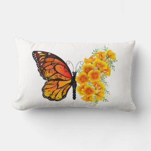 Coussin Rectangle Papillon Fleur avec Pavot de Californie Jaune