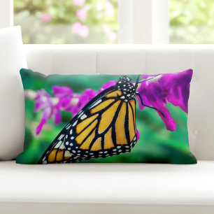 Coussin Rectangle Papillon monarque orange photo fleur violette auda