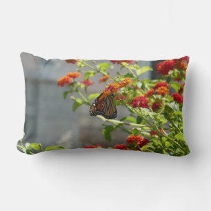 Coussin Rectangle Papillon Monarque sur un Buddleia Rouge