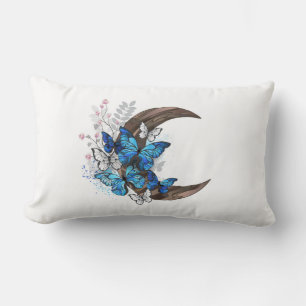 Coussin Rectangle Papillons bleus sur croissant en bois