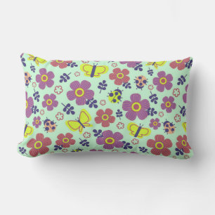 Coussin Rectangle Papillons, coccinelles, fleurs et feuilles