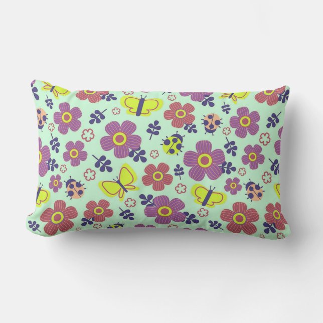 Coussin Rectangle Papillons, coccinelles, fleurs et feuilles (Recto)