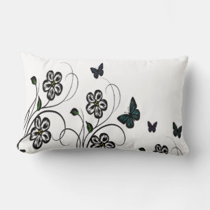 Coussin Rectangle Papillons colorés sur Fleurs blanches