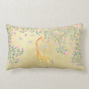 Coussin Rectangle Papillons et fleur de girafe d'aquarelle