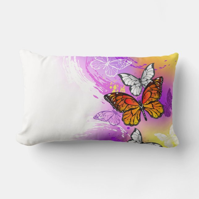 Coussin Rectangle Papillons Monarque sur Arrière - plan pourpre (Recto)