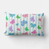 Coussin Rectangle Papillons pastel quilty sur rayure bleu blanc (Recto)
