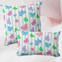 Papillons pastel quilty sur rayure bleu blanc