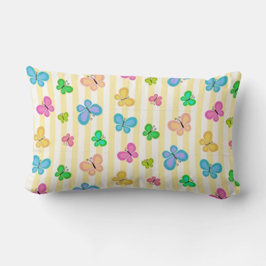 Coussin Rectangle Papillons pastel quilty sur rayure jaune blanc (Verso)