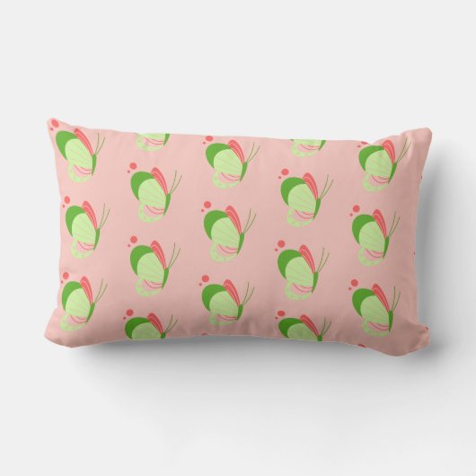 Coussin Rectangle Papillons Whimsical rose et vert (Verso)