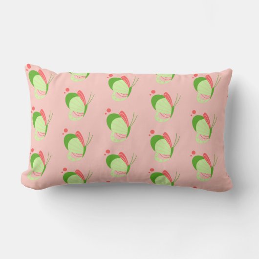 Coussin Rectangle Papillons Whimsical rose et vert (Recto)