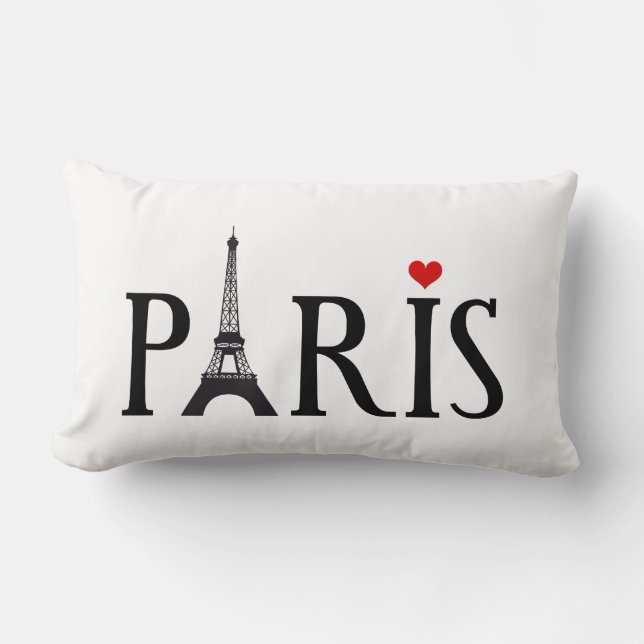 Coussin Rectangle Paris avec Tour Eiffel et le coeur rouge (Recto)