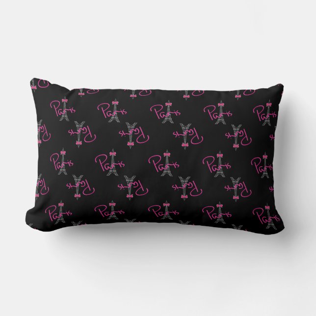 Coussin Rectangle Paris, Tour Eiffel avec Bow rose (Recto)