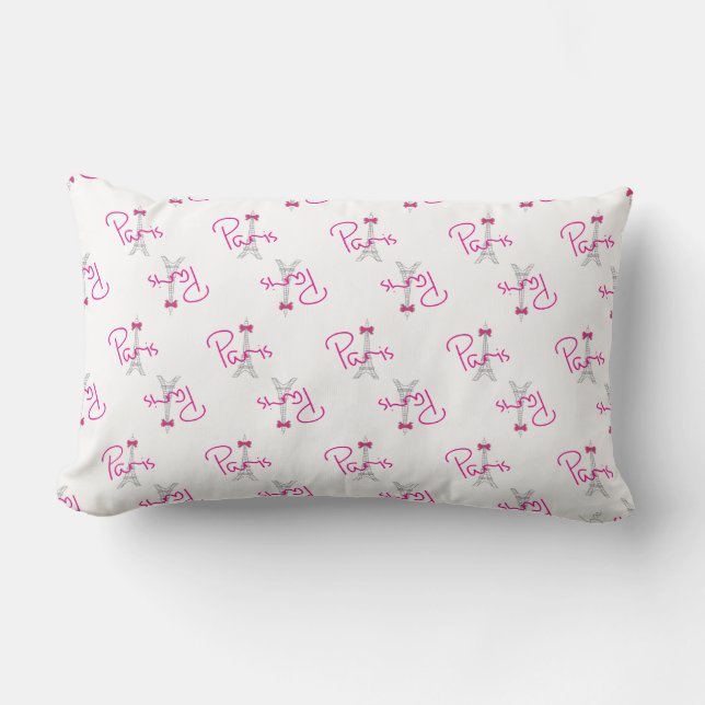 Coussin Rectangle Paris, Tour Eiffel avec Bow rose (Recto)