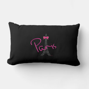 Coussin Rectangle Paris, Tour Eiffel avec Bow rose Moderne Noir