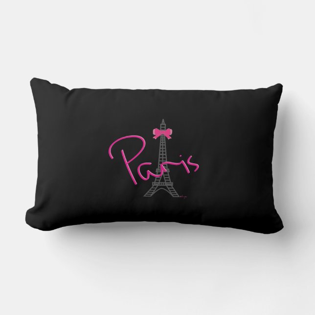 Coussin Rectangle Paris, Tour Eiffel avec Bow rose Moderne Noir (Recto)