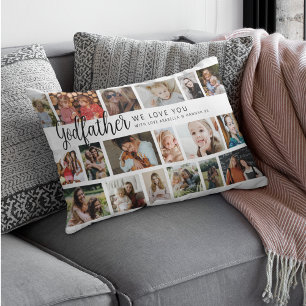 Coussin Rectangle Parrain personnalisé Collage de 18 photos