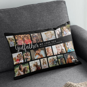 Coussin Rectangle Parrain personnalisé Collage de 18 photos