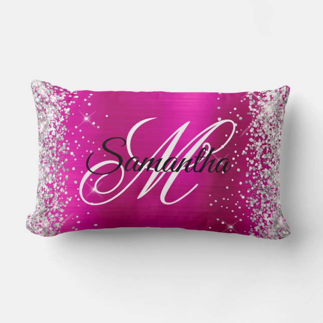 Coussin Rectangle Parties scintillant argent brillant rose chaud hui (Recto)