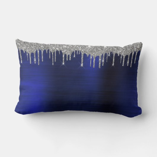 Coussin Rectangle Parties scintillant bleue Silver Navy Nom du monog (Verso)