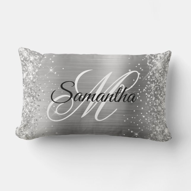 Coussin Rectangle Parties scintillant d'argent et brillant Satin Foi (Recto)