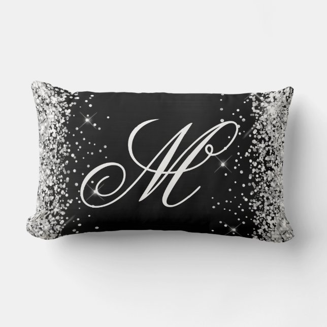 Coussin Rectangle Parties scintillant d'argent Noir huile Fancy Mono (Recto)