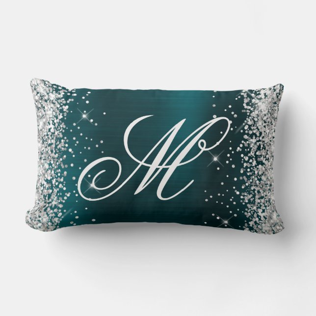 Coussin Rectangle Parties scintillant d'argent Turquoise Bleu huile  (Recto)