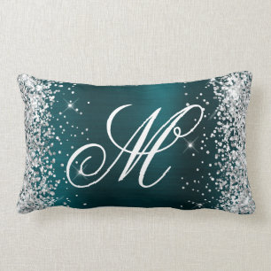 Coussin Rectangle Parties scintillant d'argent Turquoise Bleu huile