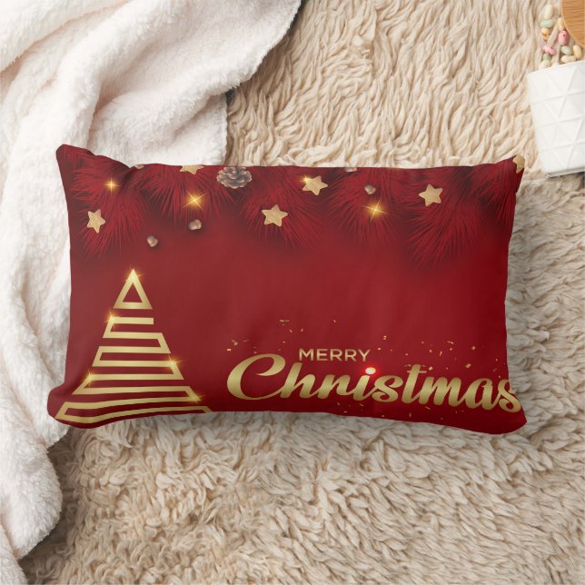 Coussin Rectangle Parties scintillant décorative de neige Rouge & Or (Couverture)