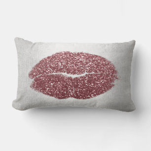 Coussin Rectangle Parties scintillant des lèvres Gris Maroon Blush M