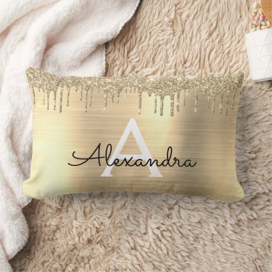 Coussin Rectangle Parties scintillant d'or brossé métal Monogramme N (Couverture)