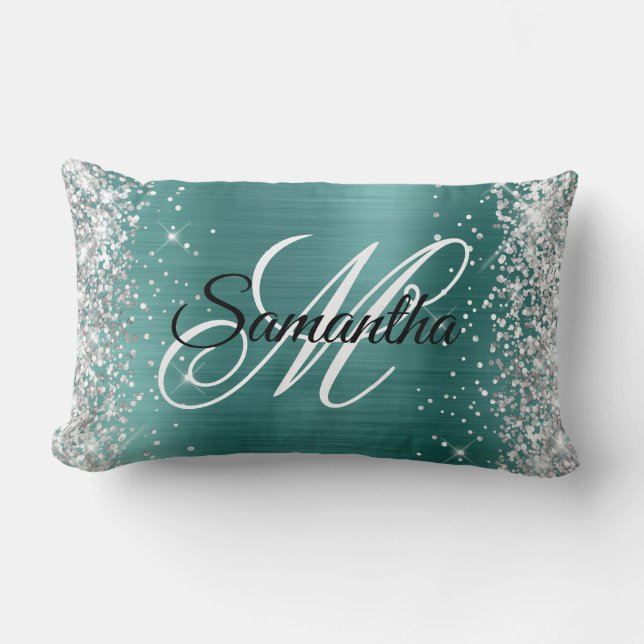 Coussin Rectangle Parties scintillant en argent Shiny Aqua Turquoise (Recto)