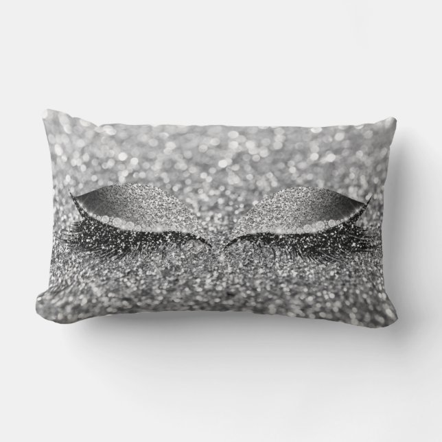 Coussin Rectangle Parties scintillant gris argenté Lash Maquillage M (Recto)