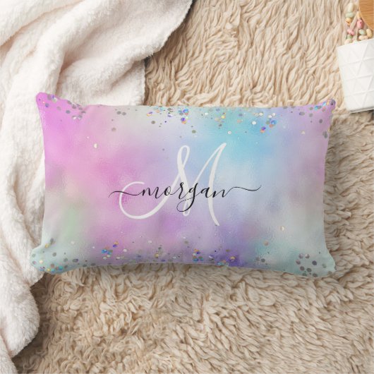 Coussin Rectangle Parties scintillant holographique Rainbow Pastels  (Couverture)