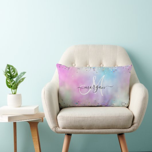 Coussin Rectangle Parties scintillant holographique Rainbow Pastels  (Chaise)