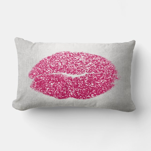 Coussin Rectangle Parties scintillant lèvres Gris rose vif maquillag (Recto)