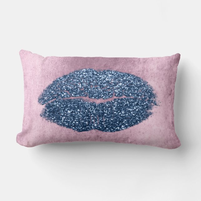 Coussin Rectangle Parties scintillant lèvres rose Grungy Denim Maqui (Recto)