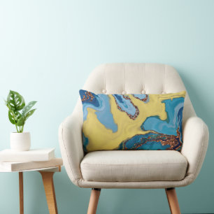 Coussin Rectangle Parties scintillant moderne en or bleu et jaune lu