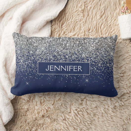 Coussin Rectangle Parties scintillant Monogram Navy Blue Silver Glam (Couverture)